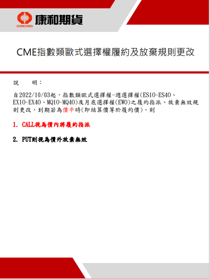 CME選擇權履約規則更改