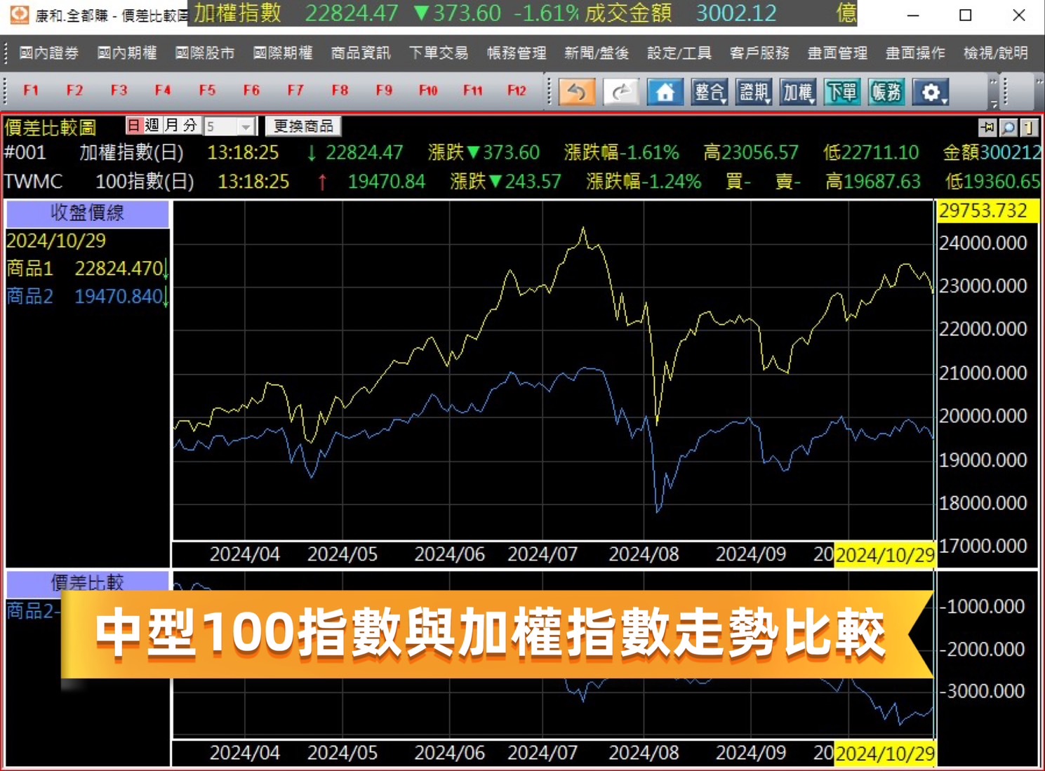 加權指數與中型100指數走勢差異